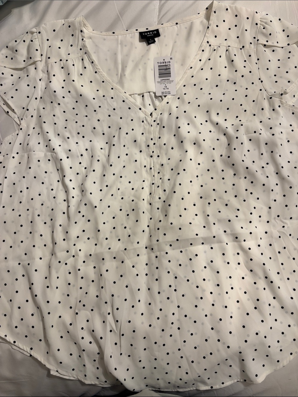 torrid White with Black Polka Dot V-Neck Blouse